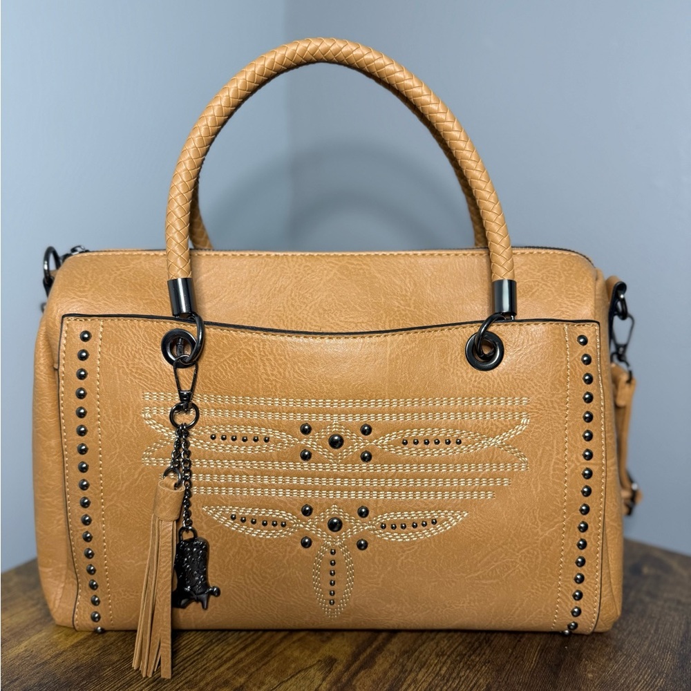Elegant Tan Studded Satchel